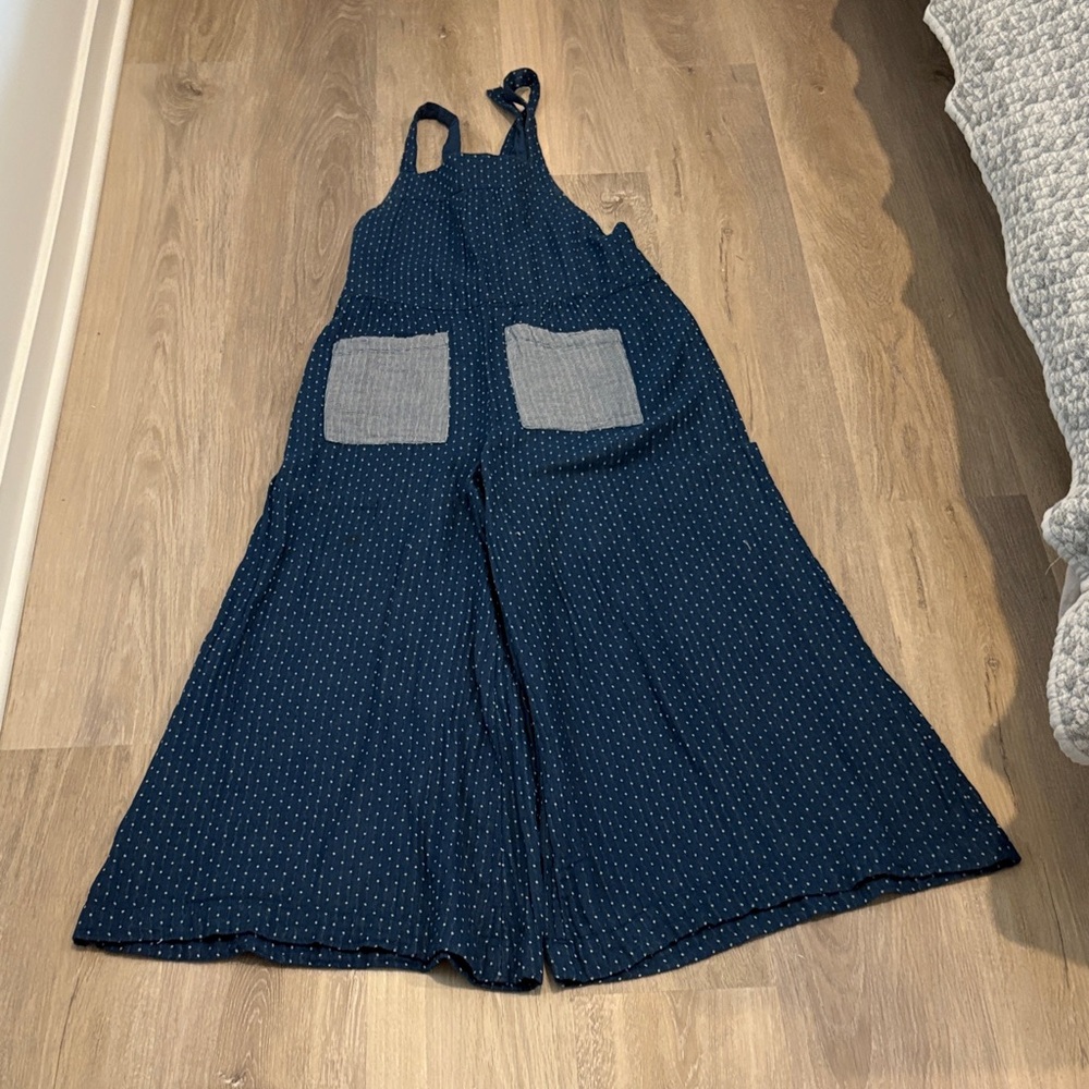NATURAL LIFE Navy Polka Dot Wide-Leg Jumpsuit with Contrast Pockets